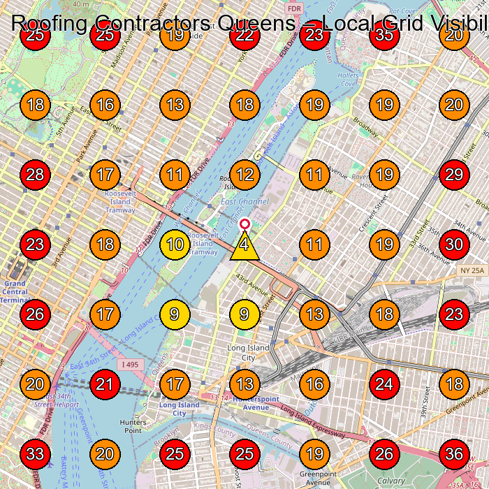 Roofing Contractors Queens GeoGrid visibility map for General Contractor in Long Island City